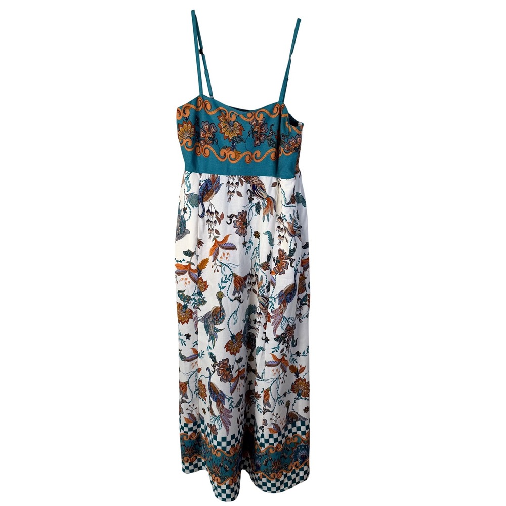 NWOT Rachel Zoe‎ Women 4 Smocked Bodice Maxi Dress Floral Peacock Pockets Boho